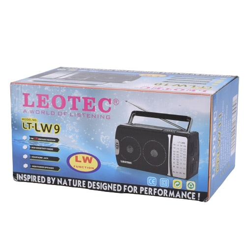 Radio Portabil cu 4 benzi de receptie FM/LW/SW1/SW2, Alimentare 220V / baterii 3x1.5v R20 Leotec, Negru, LW9