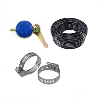 Pachet - 2 m furtun negru cu insertie pentru butelie, ceas pentru butelie si 2 coliere prindere